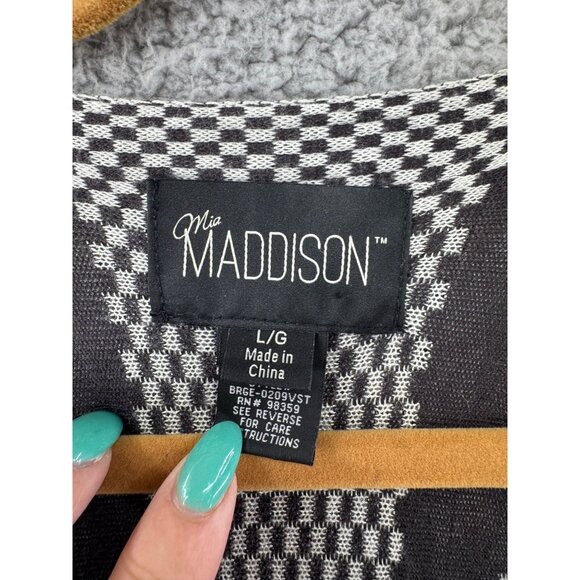 Mia Maddison Sleeveless Open Front Striped & Diamond Patterned Cardigan Size L - Picture 3 of 6